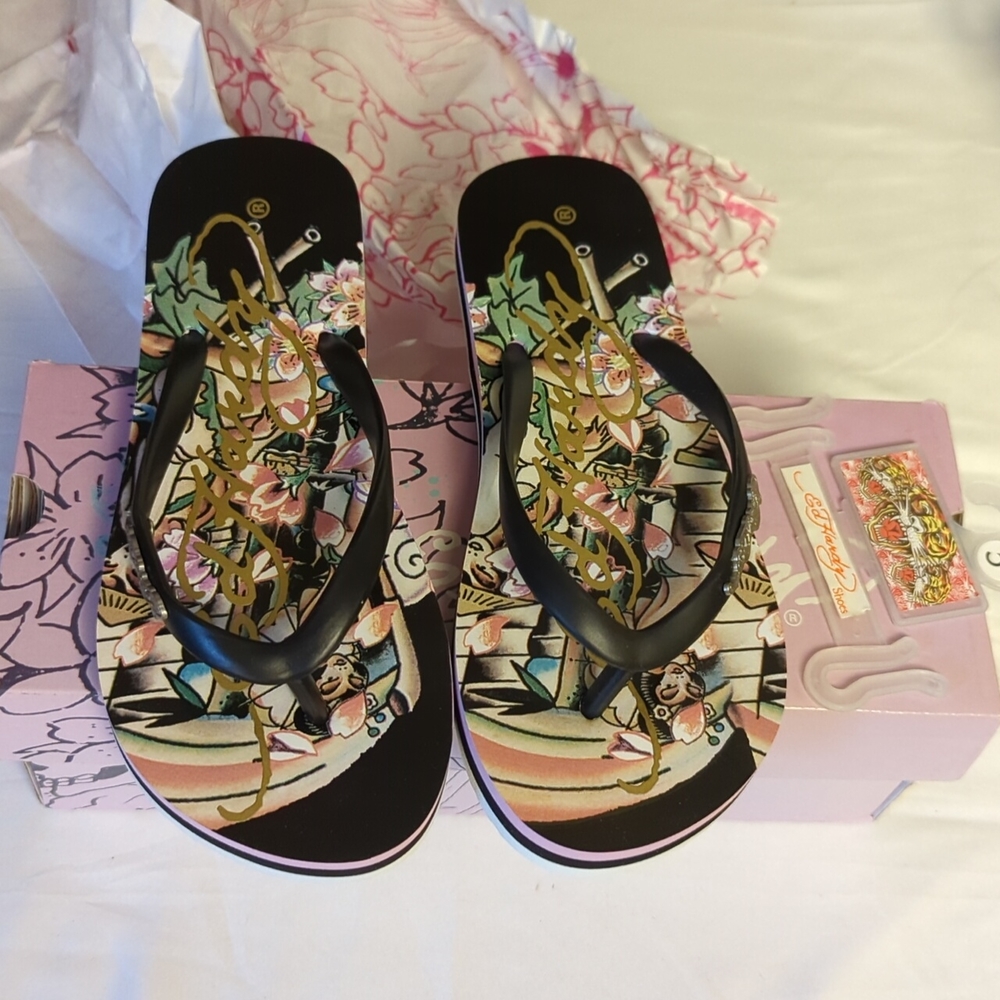 Ed Hardy Sandals, Ladies Sandals, Ladies Ed Hardy Sandals Size 5